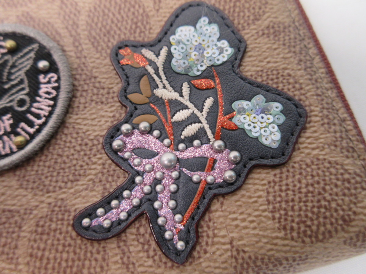 R72712R 未使用 COACH コーチ スモール ラウンドジップ財布 シグネチャー キャンバス ウィズ パッチ ラスト 30820-B4/