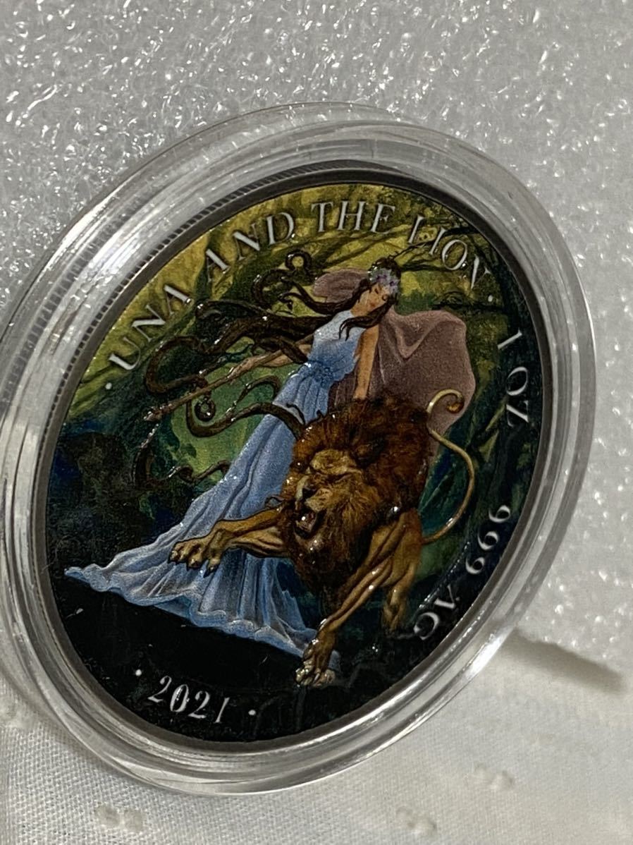 2021　セントヘレナ　ウナとライオン　カラー　ミスティック フォレスト　銀貨 訳あり】2021年 セントヘレナ ウナとライオン カラー ミスティック