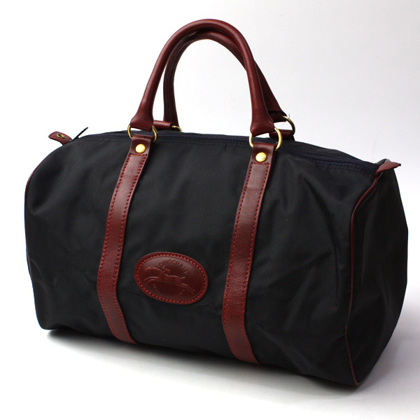 美品 ロンシャン LONGCHAMP ボストンバッグ ナイロン レトロ ヴィンテージ ブラック×ブラウン 22-1217bu11 ロンシャン ボストンバッグ 美品 ☆極美品 大きめ グレー