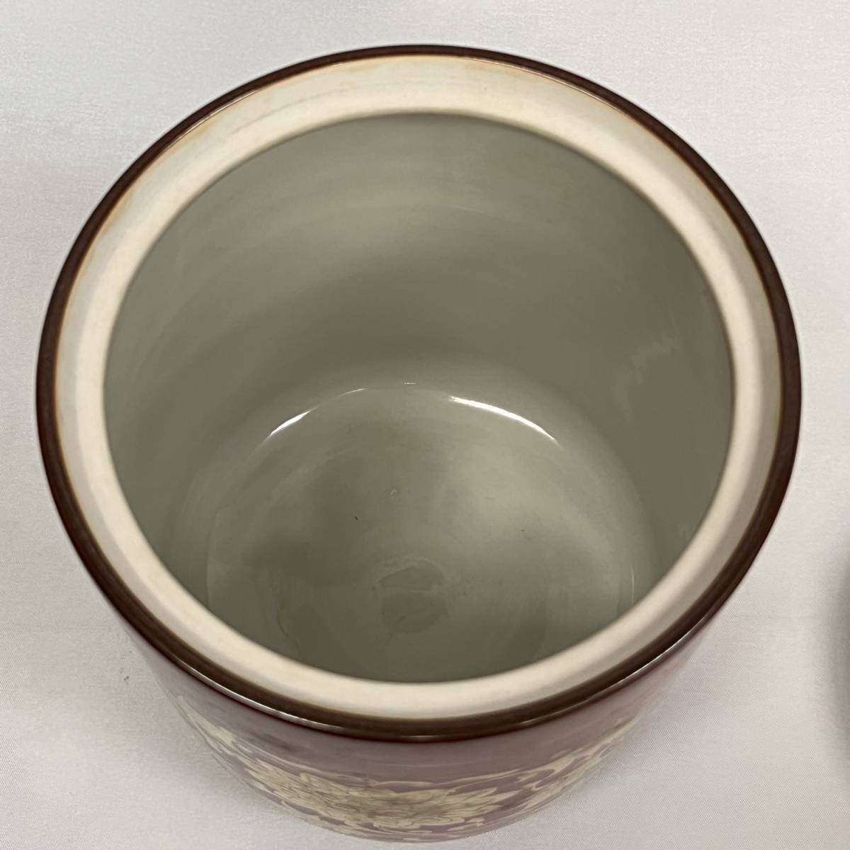 赤地金彩 蓋付水指 朱染付 花唐草 茶道具 旧家蔵出し品 アンティーク