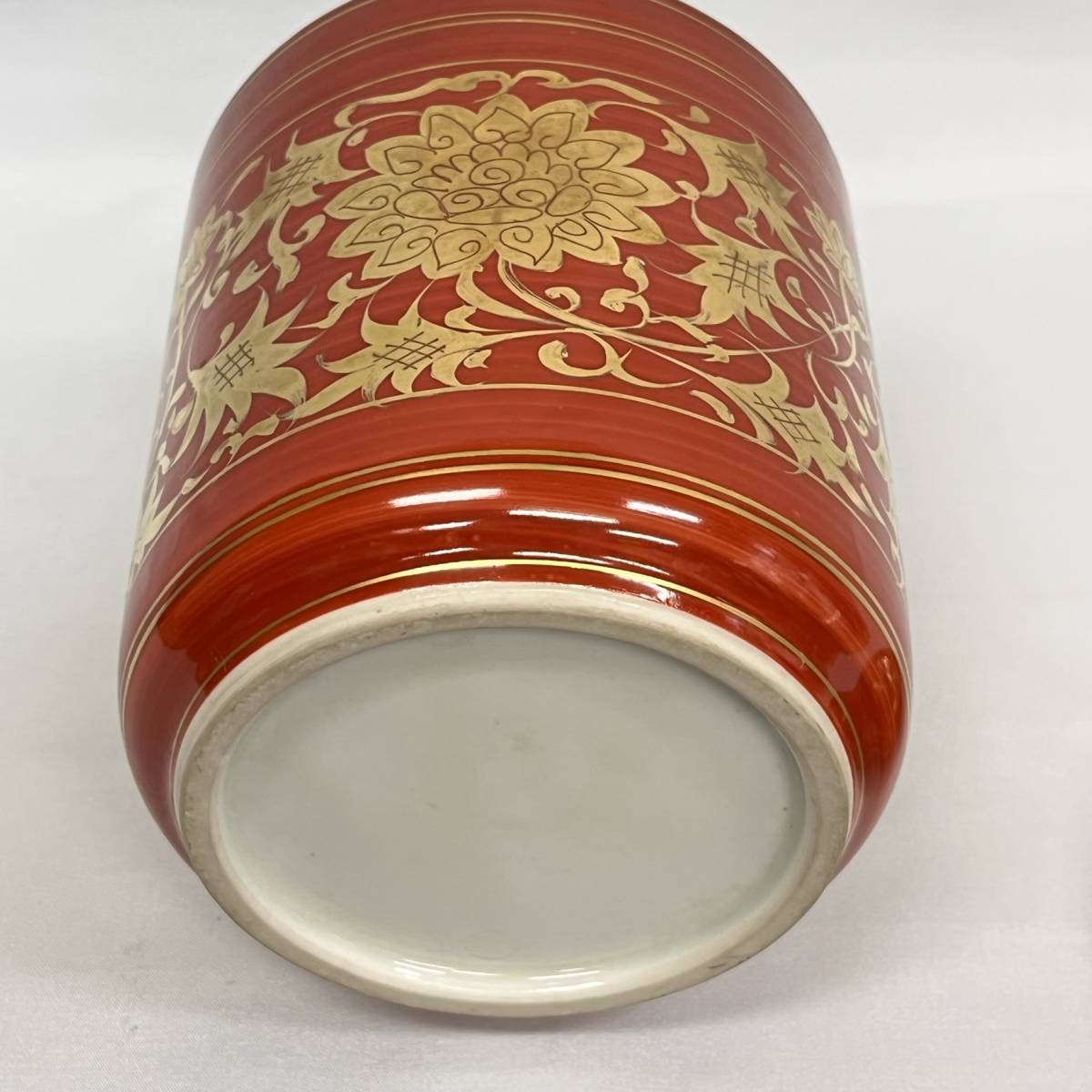 赤地金彩 蓋付水指 朱染付 花唐草 茶道具 旧家蔵出し品 アンティーク