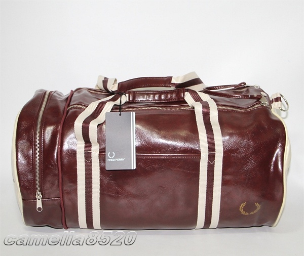 フレッドペリー クラシック バレル バッグ L1121 ショルダー 2way ダークレッド / ベージュ 未使用品 ボストン Fred Perry Classic Barrel