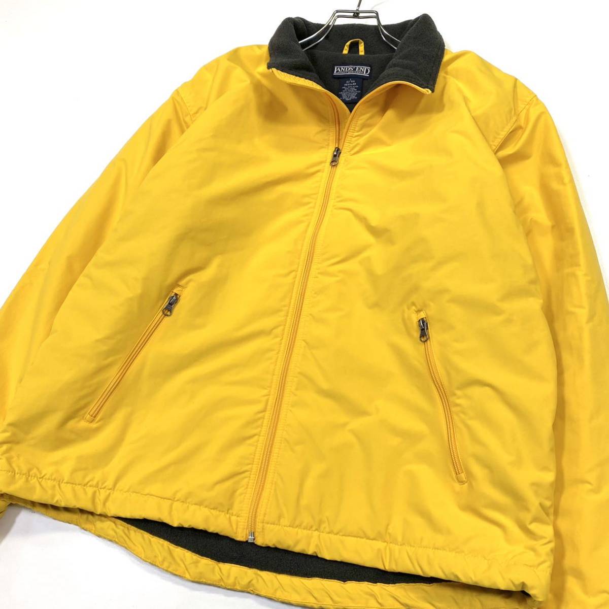LANDS’END(ランズエンド)ナイロンジャケット 裏フリース生地 ポーラテック メンズL イエロー系