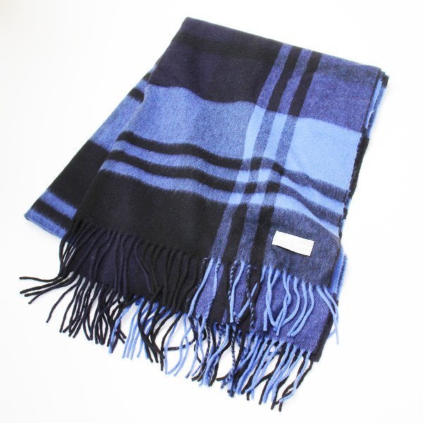 【新品】Joshua Ellis 100% カシミヤ　ブルーチェック 美品 Joshua Ellis ジョシュアエリス 大判 チェック カシミヤストール