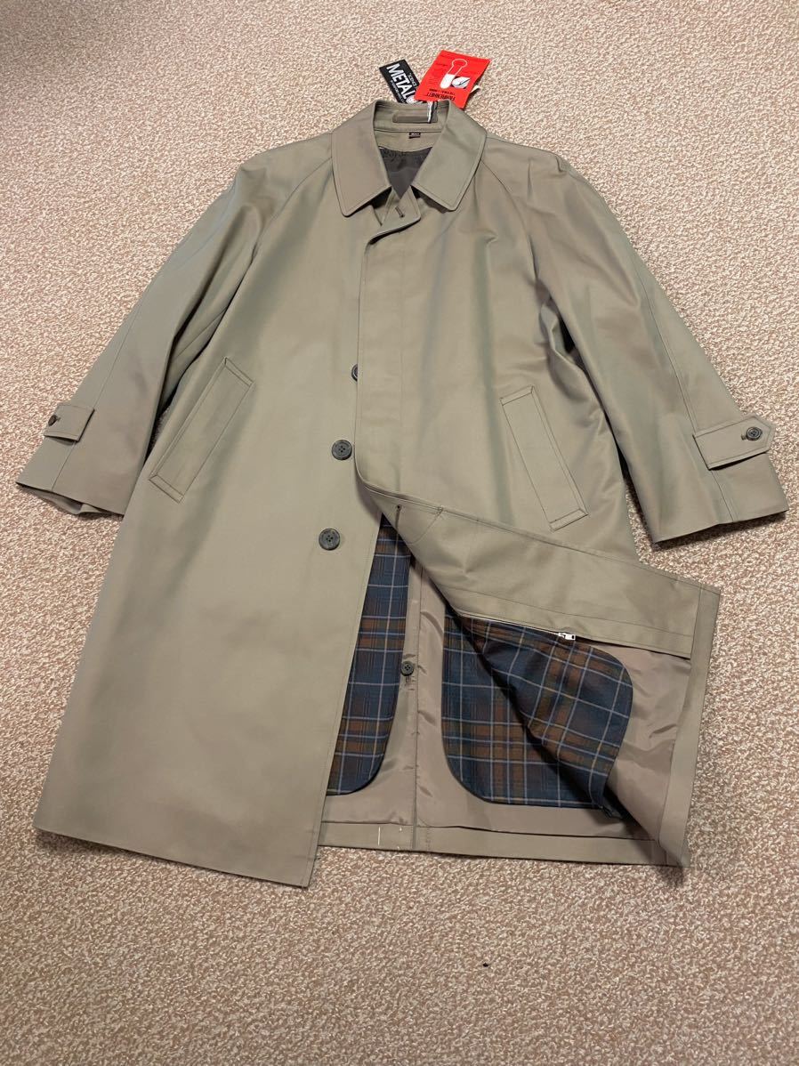 未使用★オンワード/FLYING CROSS★ステンカラー バルマカーン ロング コート ライナー付 撥水加工★光沢生地/カーキ★S～M