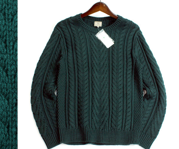 【未使用タグ付 定価1.4万 上質ウール100%】GREEN LABEL RELAXING アラン模様ウールニットセーター ケーブルニット サイズM 1231e