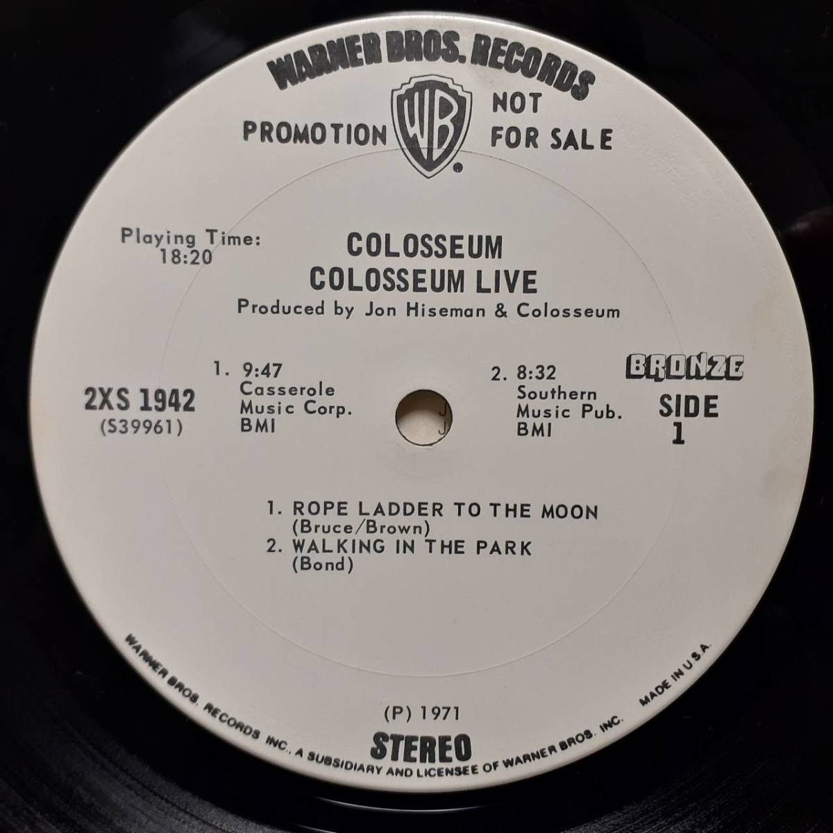 米PROMOオリジ2LP白ラベル マト1A！Colosseum / Live 71年 WARNER 2XS1942 Chris Farlowe Graham Bond Dick Heckstall-Smith Michael Gibbs