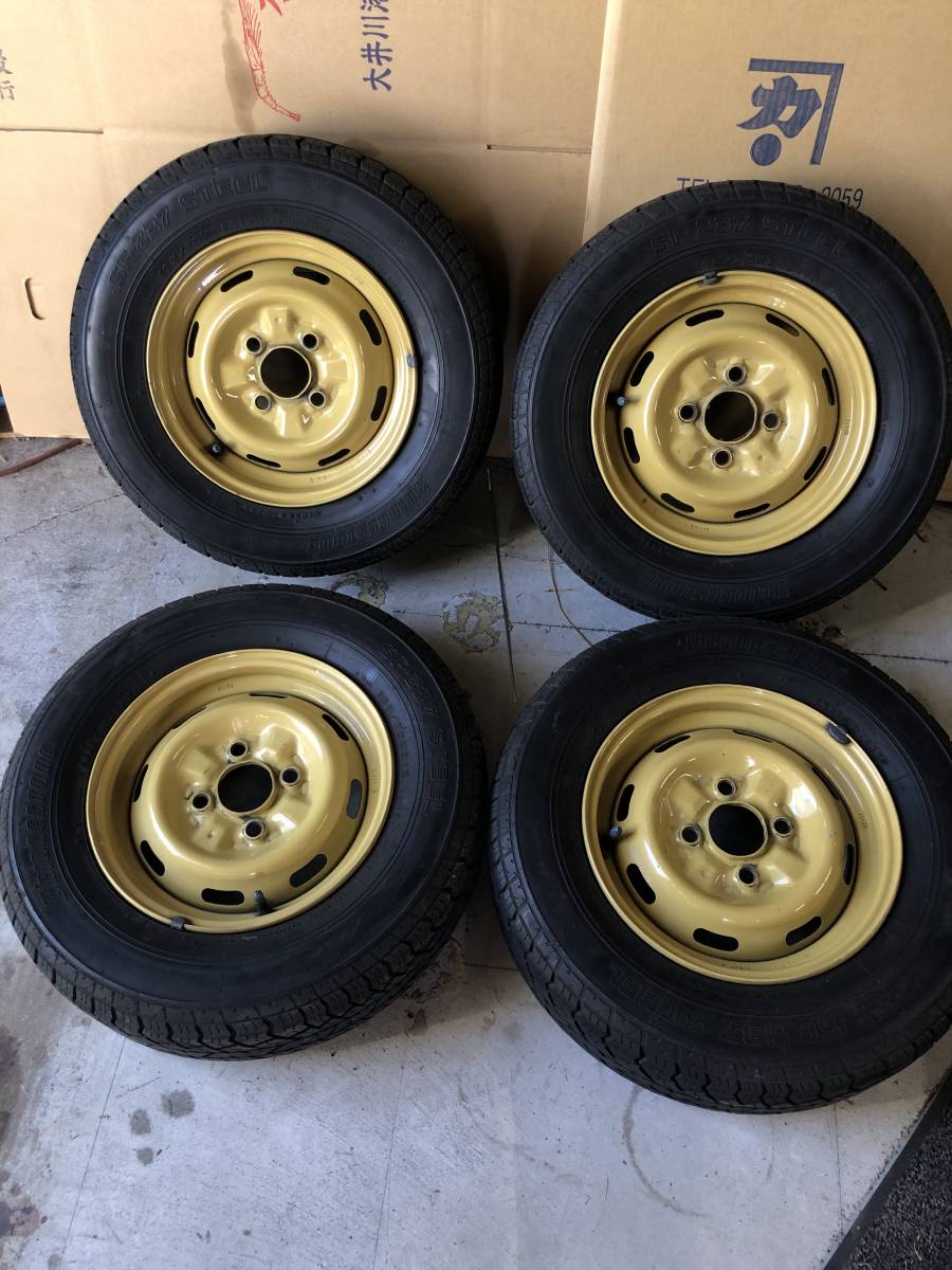 日産 Be-1 純正 スチールホイール 鉄ホイール 12インチ 4.50B +35 PCD100 4穴 ハブ径Φ59 長期保管 4本セット 165/70 BSタイヤ付き