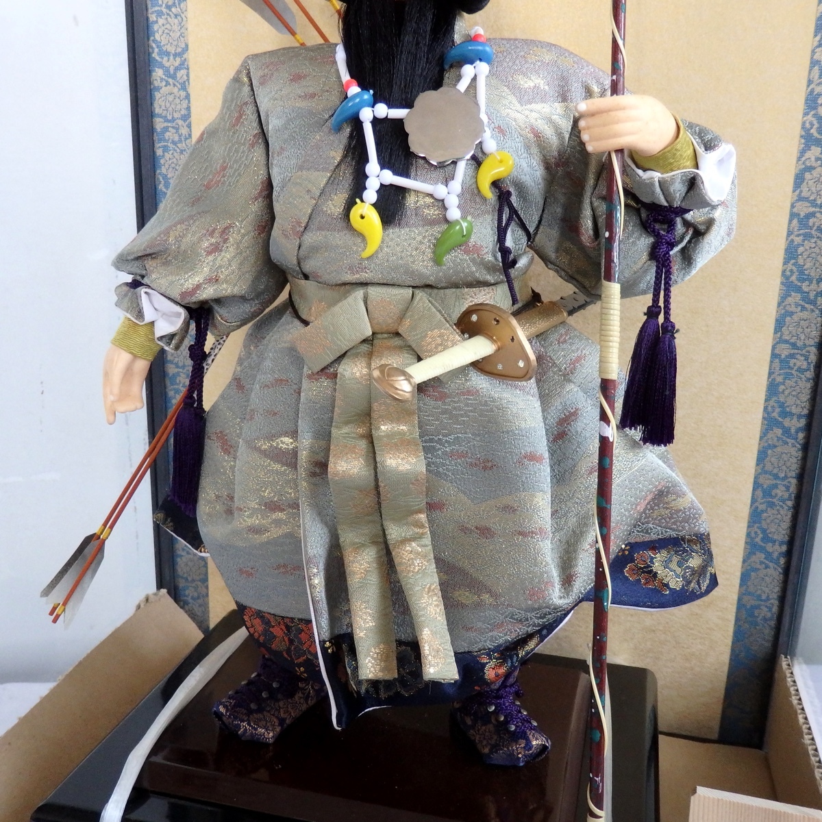 古い 五月人形 廣栄 神天 5号 神武天皇 日本人形 木製ガラスケース