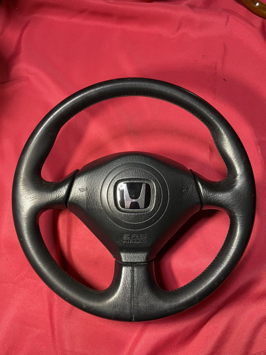 純正ステアリング s2000 AP2 ハゲ多少あり 破れ無し レザー ホーン 