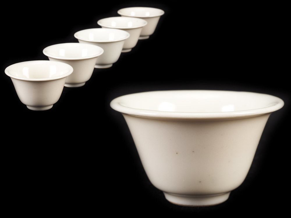 夢工房】唐物 白磁 煎茶碗 五客 時代箱 SB-017 煎茶碗白磁