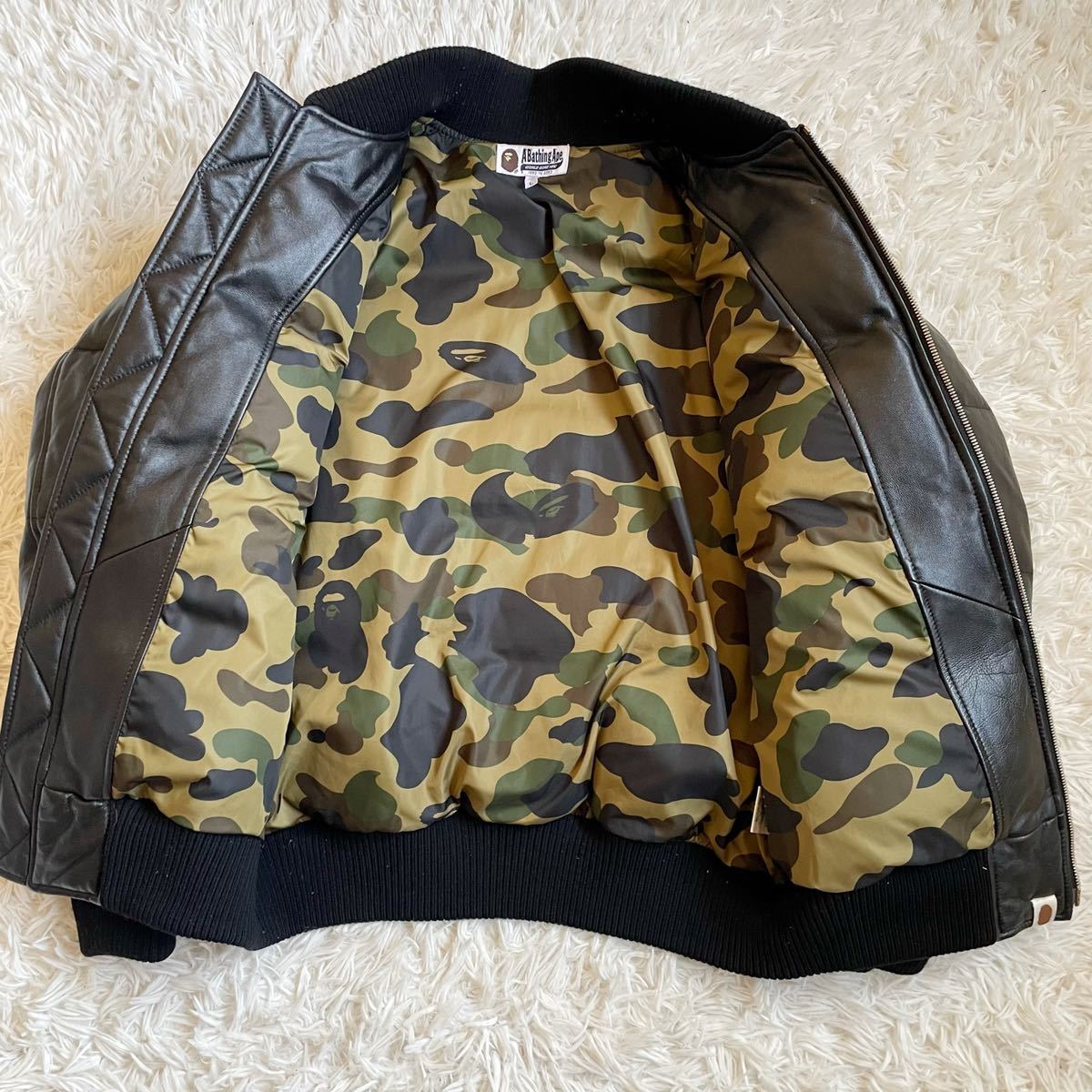 美品 極レア A BATHING APE 羊革 ダウンジャケット ラムレザー 