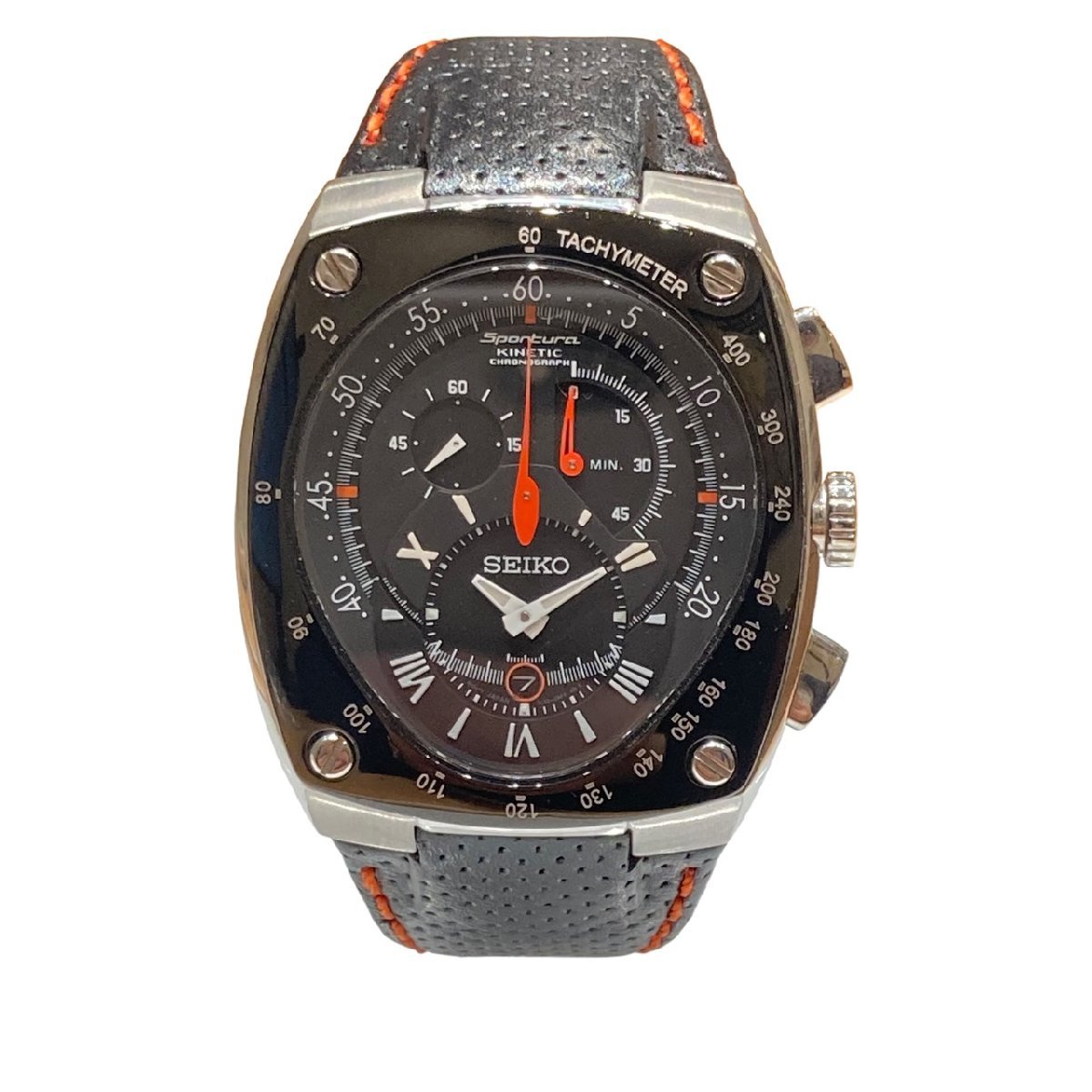 SEIKO セイコー 腕時計 TACHYMETER 黒文字盤 革ベルト 黒 自動巻き 