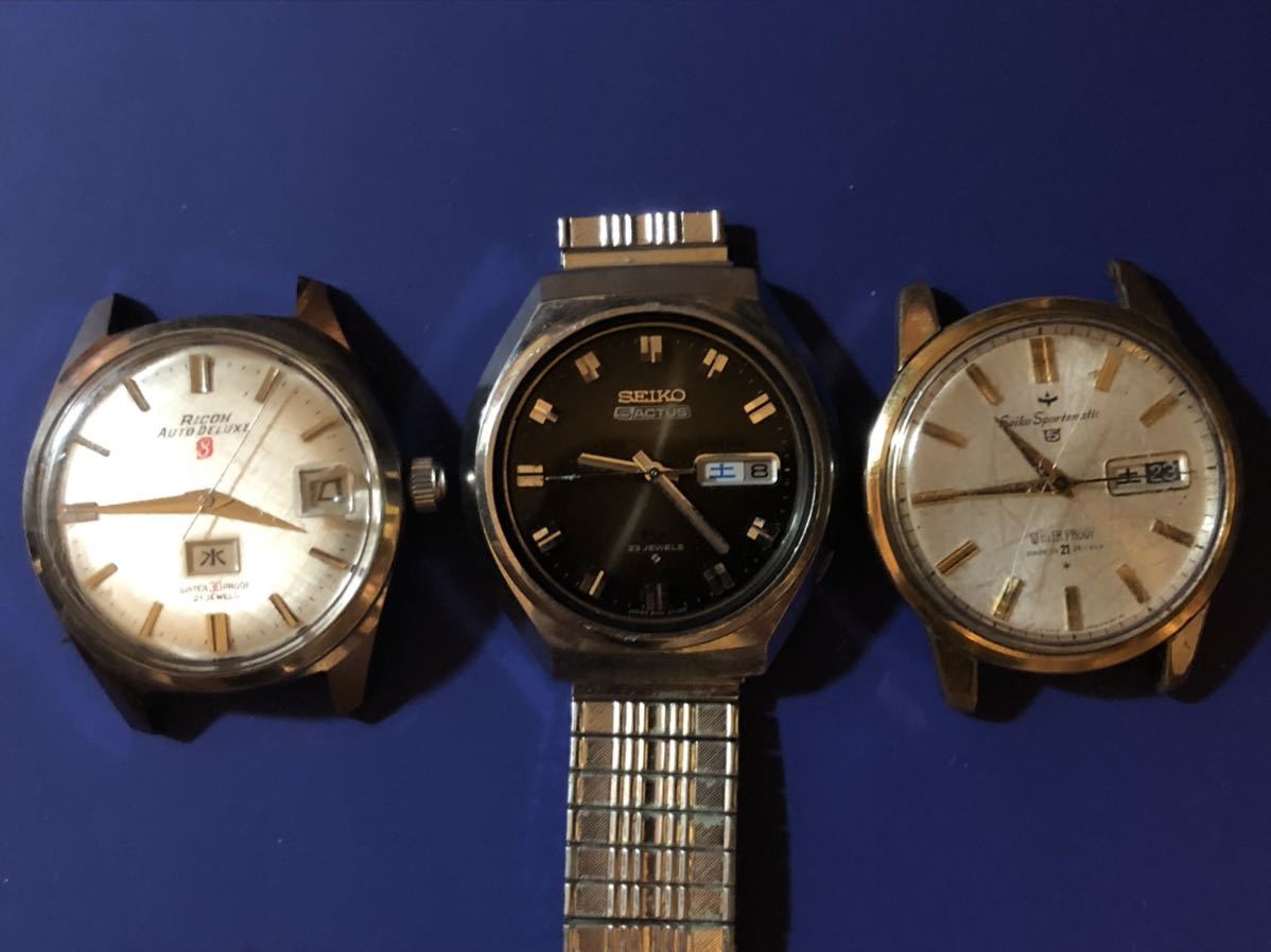 SEIKO sportsmatic 5 セイコウ スポティマティック RICOH auto deluxe 8 リコ オウト デラックス SEIKO 5 actus 3点ジャンク品 自動巻き