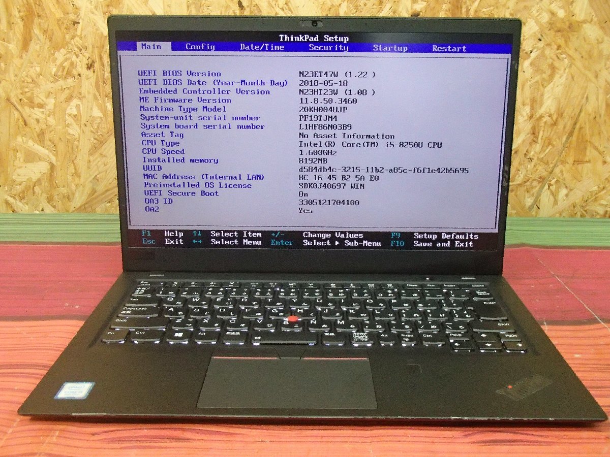 □1円スタート Lenovo ThinkPad X1 Carbon 2018 20KH004UJP ジャンク□Core i5-8250U/メモリ 8GB/SSD 無し/14インチFHD□