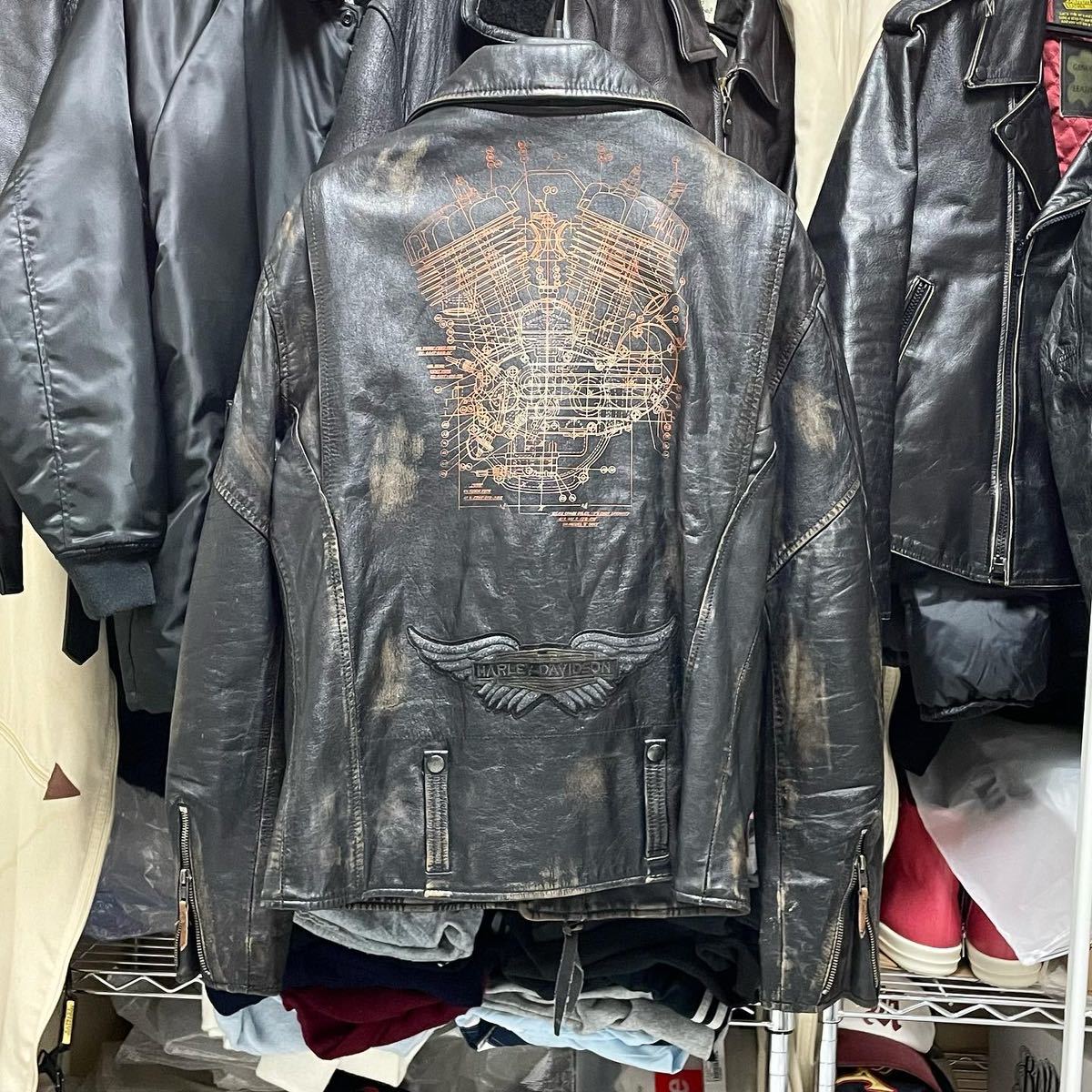 Harley-Davidson ブラックレザーダブルライダースジャケット M （漢の 
