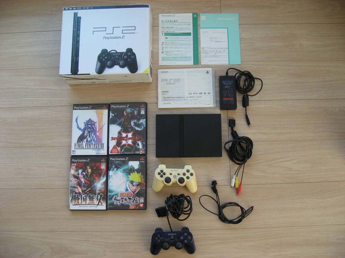 ソニー　ＰｌａｙＳｔａｔｉｏｎ２　ＰＳ２　本体　コントローラ２点　ソフト４点　まとめ　中古_1