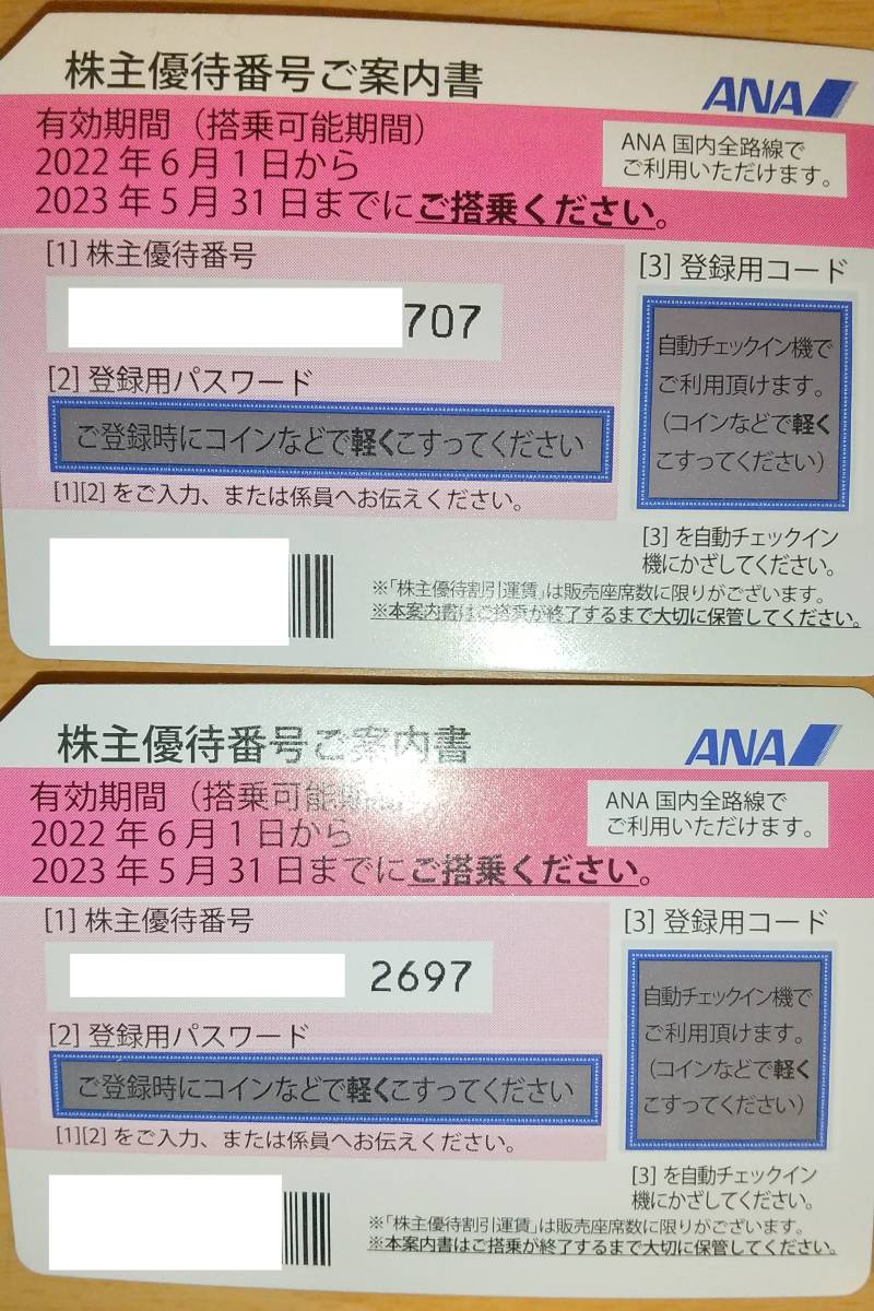 【送料込】 ANA株主優待券 2枚 (有効期限 2023年5月31日)