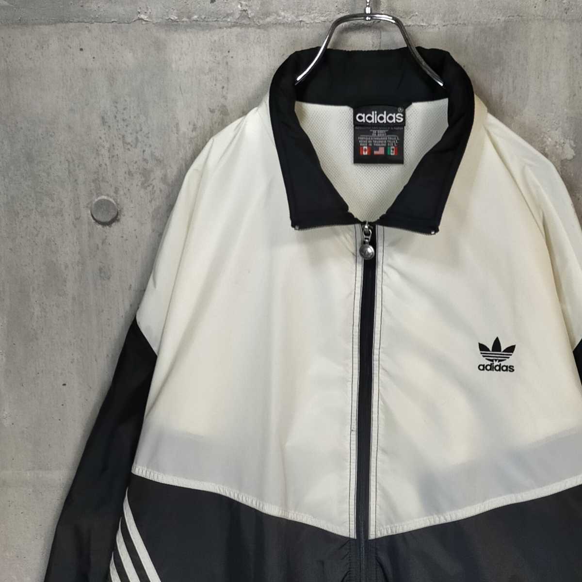 激レア 4XL adidas アディダス ナイロンジャケット バイカラー 黒 白 