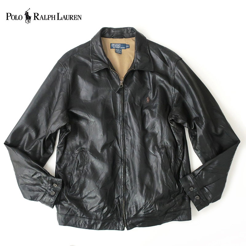 ス*ー様 極上品　ラルフローレン レザースイングトップ ブラック　xl 希少◎ポロラルフローレン レザーブルゾン スイングトップ 本革