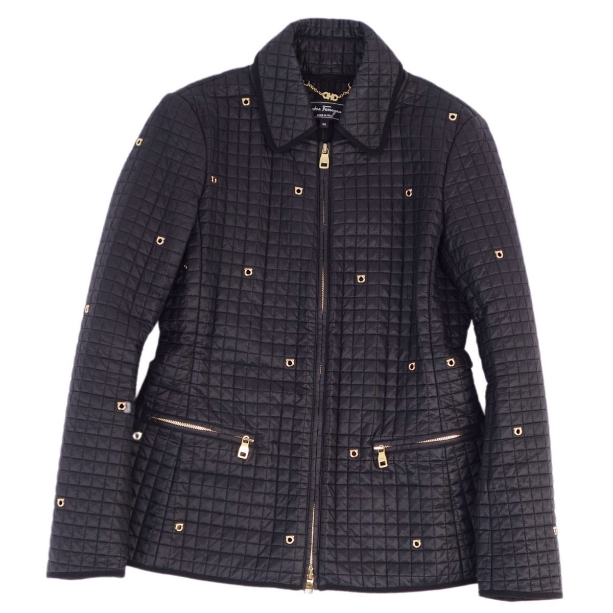 美品 サルヴァトーレ フェラガモ Salvatore Ferragamo ジャケット ブルゾン ガンチーニ金具 レディース 40 ブラック cg01on-rm10f02009