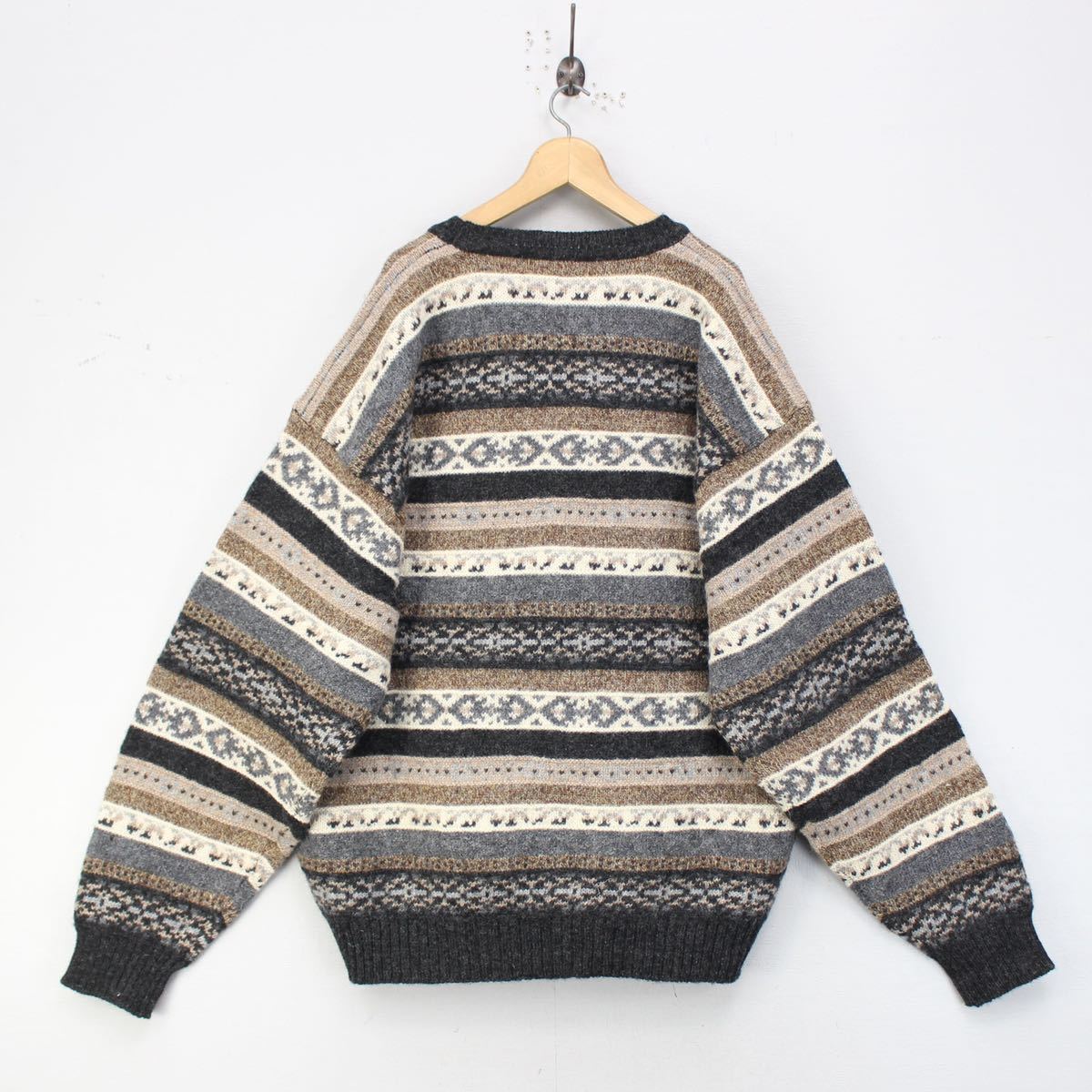 USA VINTAGE CLUB ROOM PATTERNED DESIGN SHETLAND WOOL KNIT/アメリカ 