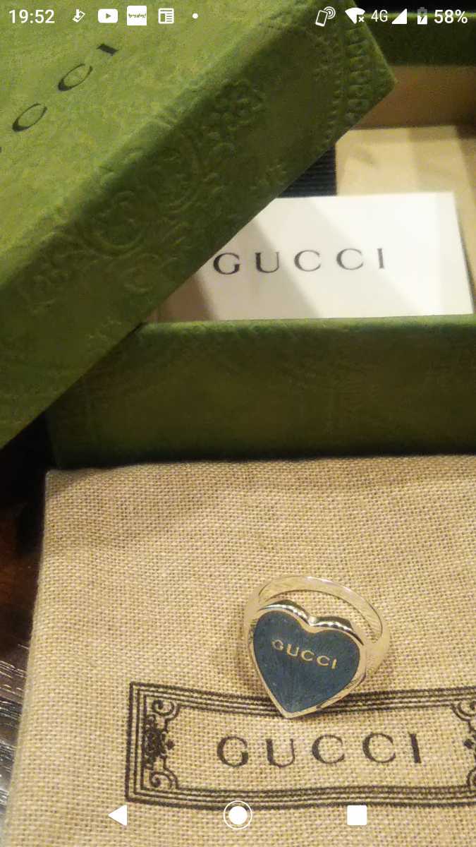 新品 GUCCI ハート リング 指輪 グッチ エナメル ブルー 水色 SV シルバー ロゴ アクセサリー ジュエリー インターロッキング 634805 15号
