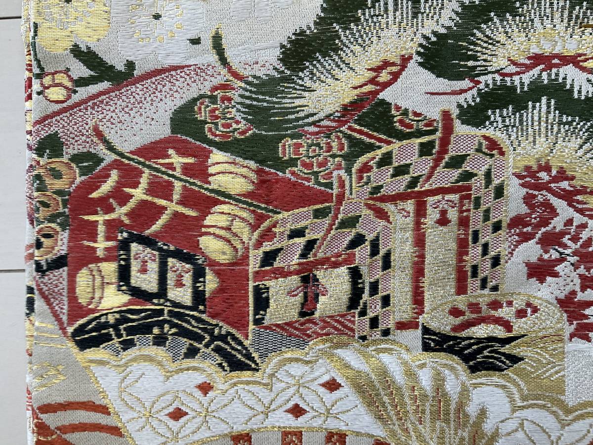 吉祥文様 名古屋帯 松竹梅 袋帯 金糸 鶴 金襴生地販売 飛翔鶴松竹梅