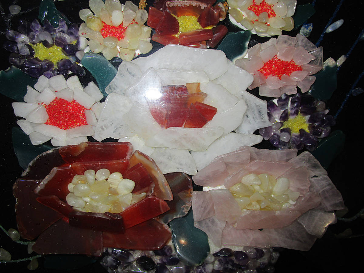 宝石画 貴石画 花瓶 花 アメジスト めのう 水晶 天然石 ストーンアート 宝石画】宝石額 福宝 原石 アメジスト 花瓶 アメジスト 花瓶 宝石画