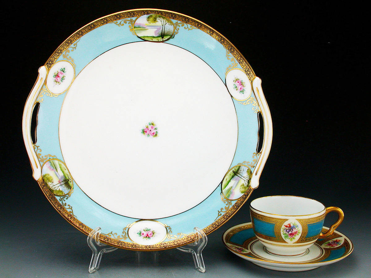 オールドノリタケ銘品!! オールドノリタケ・金彩蒼帯風景図紋