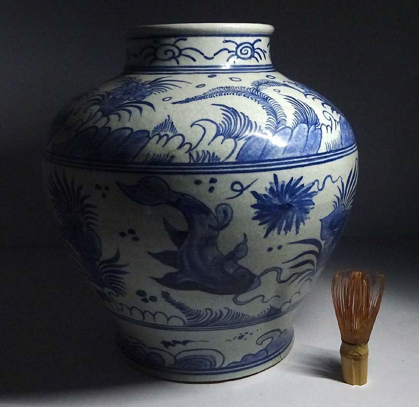 緑屋sc□ 中国古玩 元染 花瓶 壺 高さ約35cm 唐物 時代物 i2h/12-232