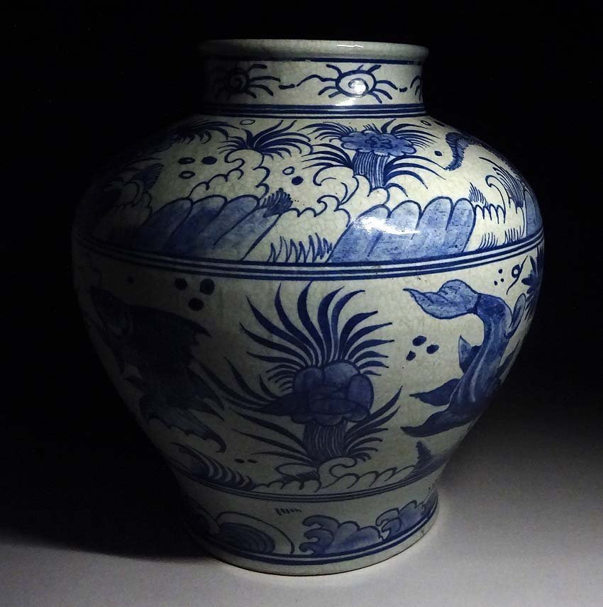 緑屋sc□ 中国古玩 元染 花瓶 壺 高さ約35cm 唐物 時代物 i2h/12-232