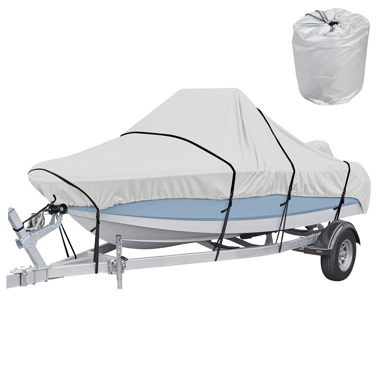 【送料無料】長期保管も安心！ 防水 ボートカバー 300D 17ft～19ft 全長：約610cm×幅：約330cm シルバー/灰色 船体カバー ボート保管
