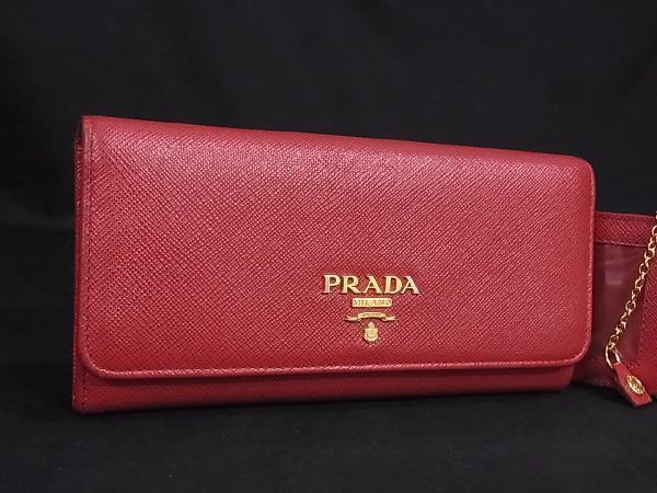 1円 PRADA プラダ サフィアーノレザー パスケース付 二つ折り 長