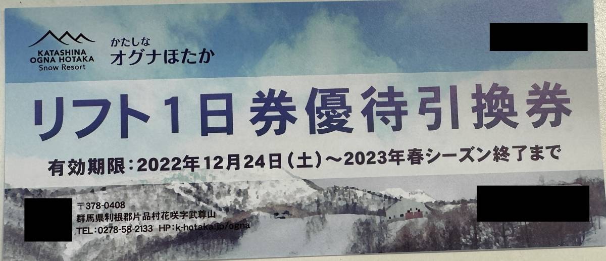 オグナほたかスキー場 オグナほたか 1日リフト券 2 リフト1日 オグナほたかスキー場 オグナほたか 1日リフト券 2 リフト1日