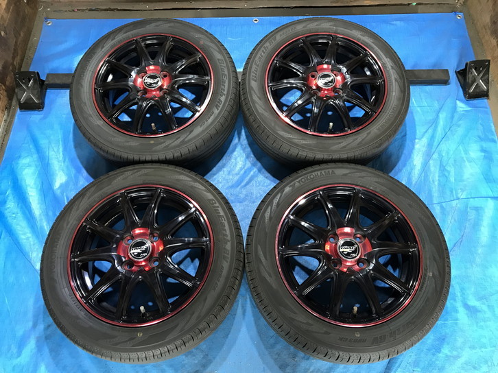激安即決！タイヤ＋ホイール！FINARL SPEED 14-4.5J 4H/100 ET45 + 155/65R14 中古4本 スペーシア/N-BOX/ミライース等！HM000624
