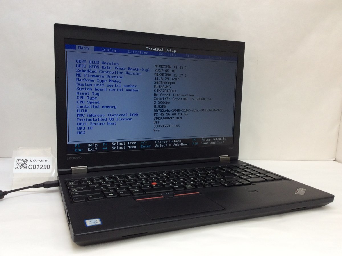 LENOVO THINKPAD [ジャンク品] ジャンク/ LENOVO 20JRA03Q00 ThinkPad L570 W10DG Intel Core i5