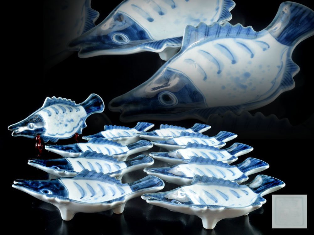 数量限定，限定セール 雲 某収集家放出品 祥山 京焼 染付魚形向付 10客 9.5x20.4x4.5cm 在銘 古美術品 料理懐石道具鉢皿 A3955(その他)｜売買されたオークション情報、yahooの商品情報をアーカイブ公開 - オークファン 京焼