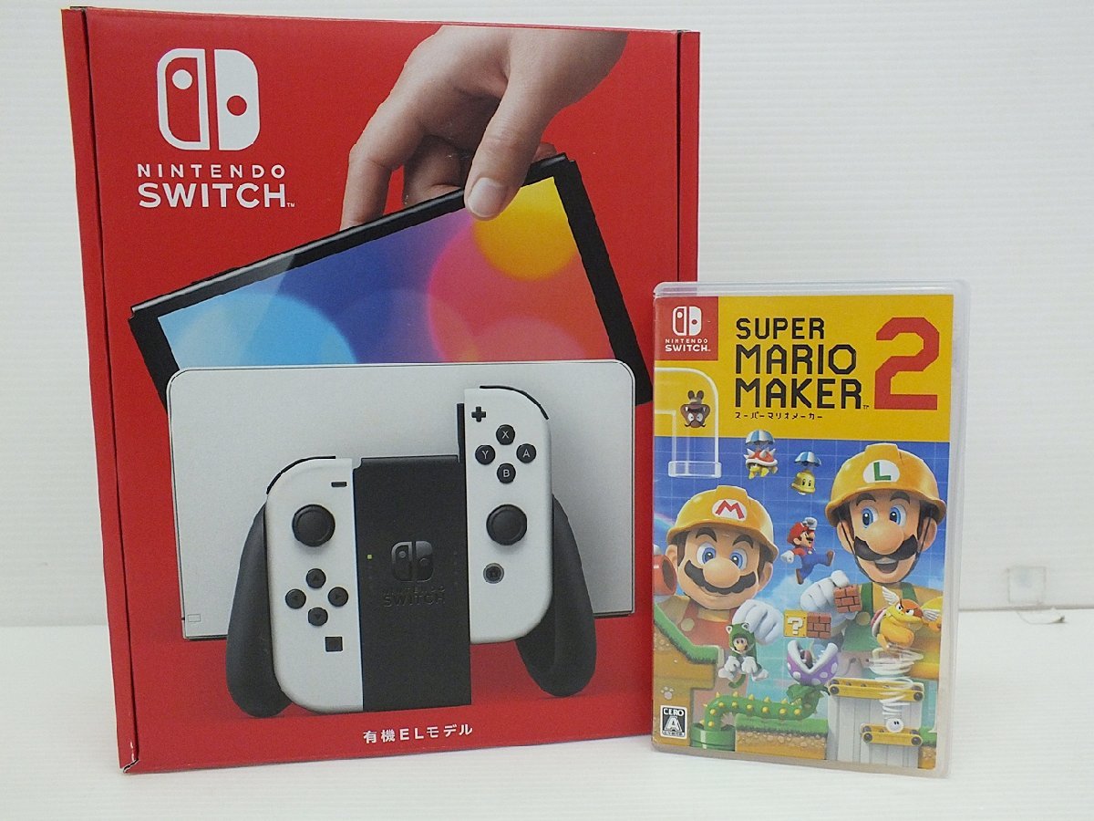 1円～ [4A-51-056-1] 未使用 Nintendo Switch ニンテンドースイッチ 有機ELモデル HEG-001 ホワイト& 中古 スーパーマリオメーカー2 セット 世界のアソビ大全51 Nintendo Switch ストア 美品☆クラブニンテンドー 2枚