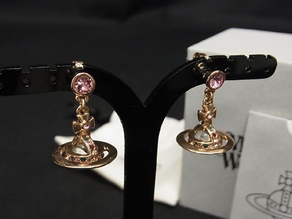 1円 ■美品■ Vivienne Westwood ヴィヴィアンウエストウッド オーブ ラインストーン ピアス アクセサリー ピンクゴールド系 AG5040WN