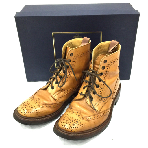 トリッカーズ サイズ 71/2S モルトン カントリーブーツ ワーク ミドル ウイングチップ パンチング レザー メンズ 箱付
