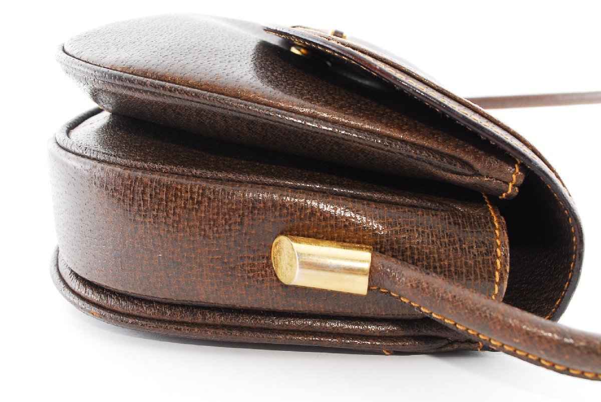 ショルダーバッグ グッチ GUCCI レザー ブラウン 美品 GGキャンバス 