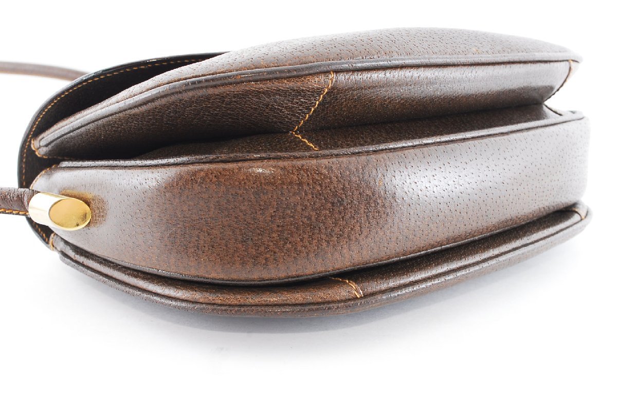 ショルダーバッグ グッチ GUCCI レザー ブラウン 美品 GGキャンバス 