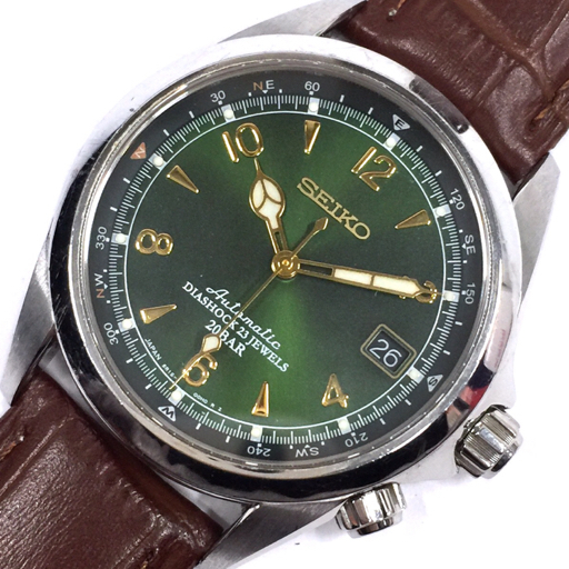 セイコー アルピニスト 自動巻き デイト 腕時計 SARB017 GR15-00E0 メンズ 稼働品 グリーン文字盤 社外ベルト