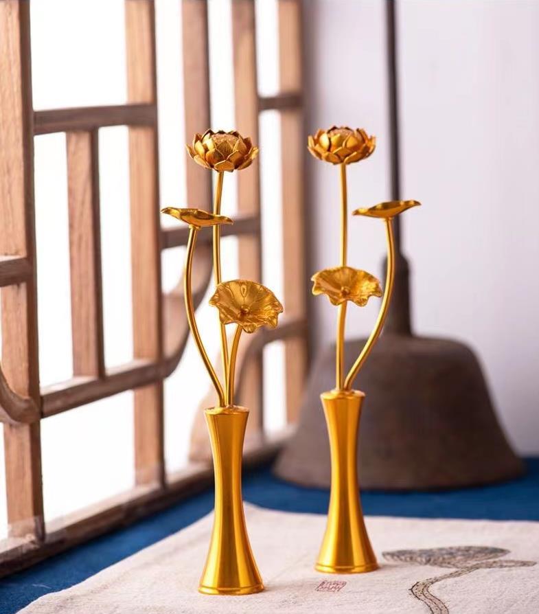 貴重品★密教 法具 供養 常花 アルミ製　1対 高さ：20CM 