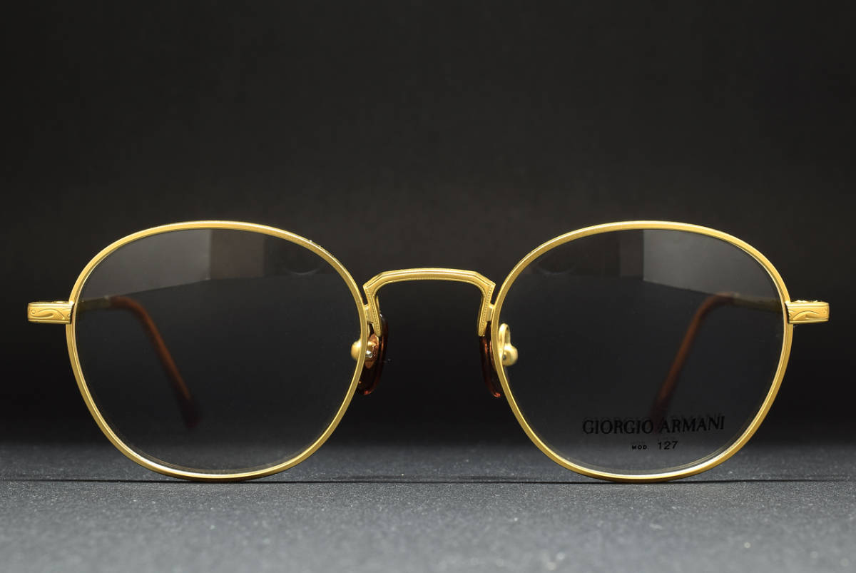 品質保証，大得価 デッドストック GIORGIO ARMANI MOD 127 48-21 パント メガネ サングラス フレーム Mゴールド ヴィンテージ 彫金模様 ブランド名印字無し(フルリム)｜売買されたオークション情報、yahooの商品情報を フルリム