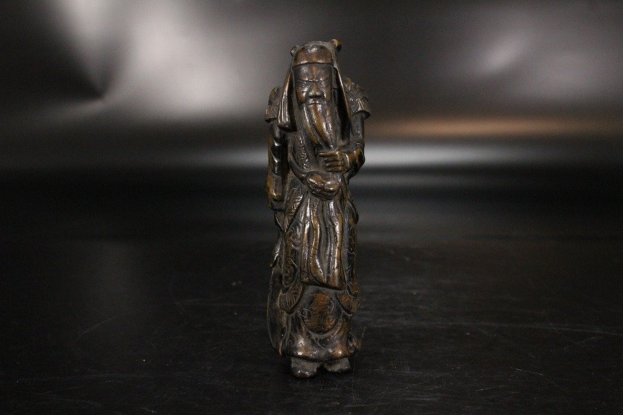 【金閣】中国美術 古銅 武人像 高11cm 置物 時代 旧家蔵出(YB523) 大谷造 鉄瓶 EM371