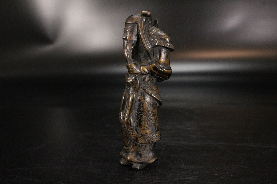 【金閣】中国美術 古銅 武人像 高11cm 置物 時代 旧家蔵出(YB523) 大谷造 鉄瓶 EM371