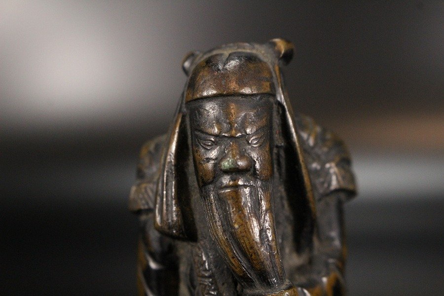 【金閣】中国美術 古銅 武人像 高11cm 置物 時代 旧家蔵出(YB523) 大谷造 鉄瓶 EM371