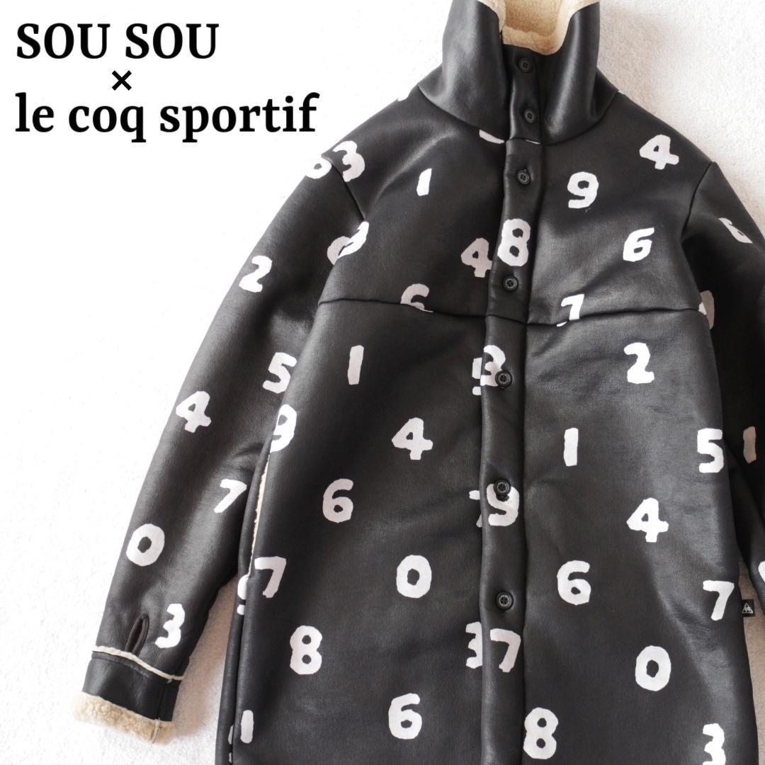 sou sou ルコック フェイクムートンコート 総柄 数字 黒 M ソウソウ